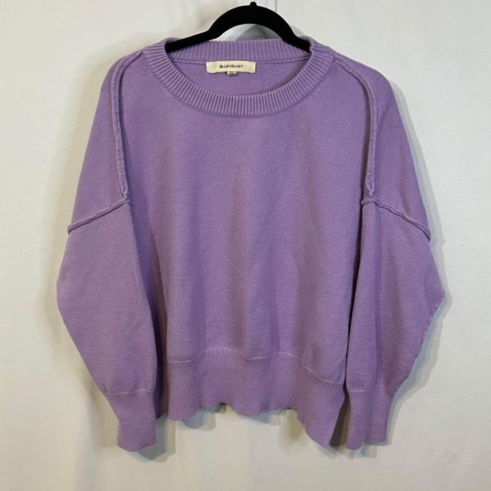 Woman’s raw seem lavender sweater. Blue velvet size small. New condition. Crew.